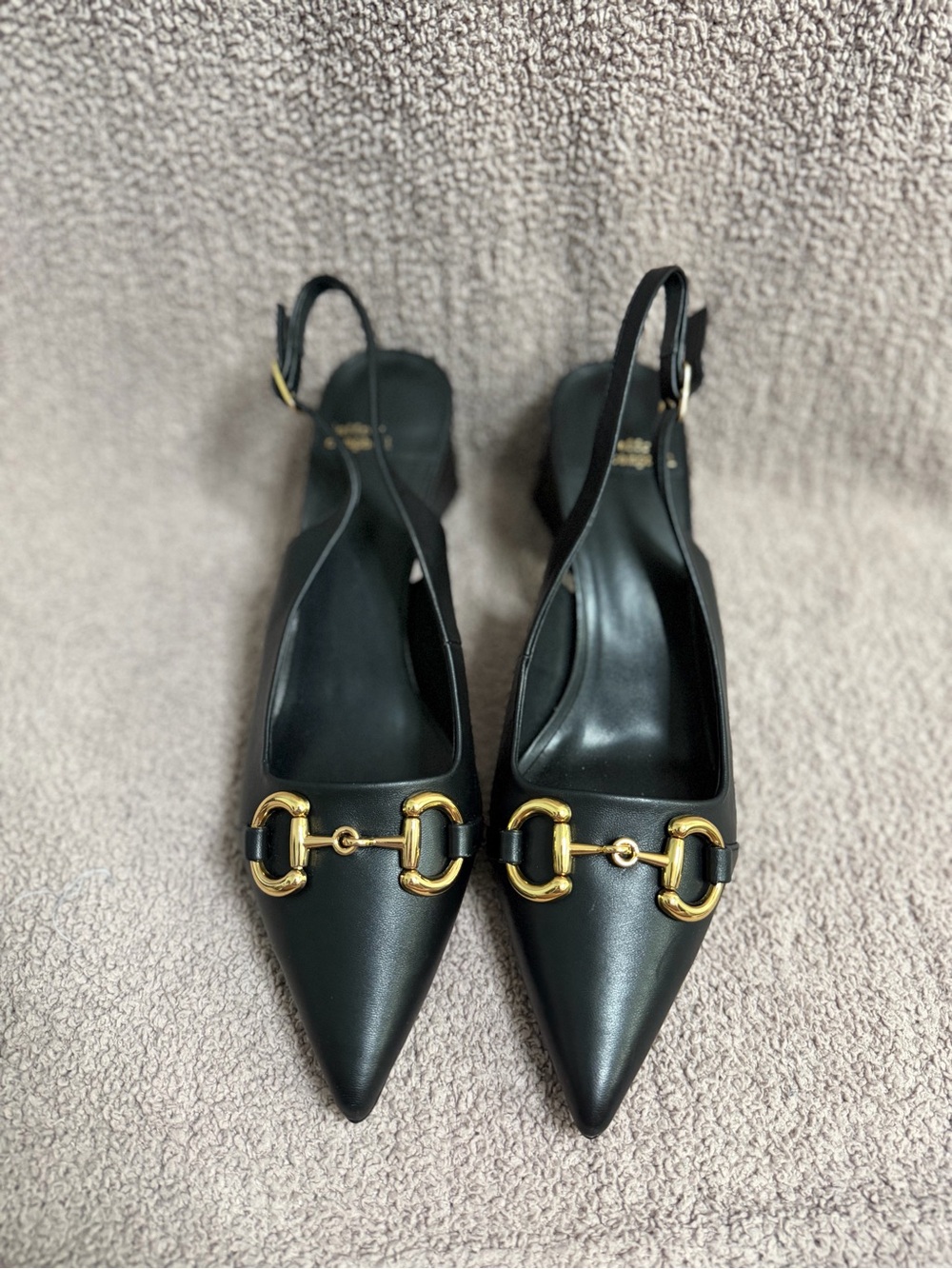 Jeffrey Campbell Nakita Black Leather Horsebit Slingback Heels Size 10